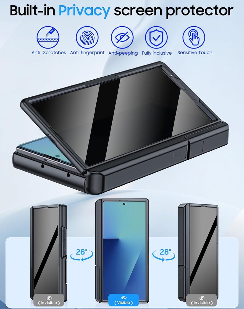 BSNRM for Samsung Galaxy Z Fold 7 Case with Card Holder RFID Blocking & Privacy Screen Protector & Slide Lens Cover & Hinge Protection & Kickstand, Shockproof Wallet Case for Z Fold 7 (Black) - Image 4